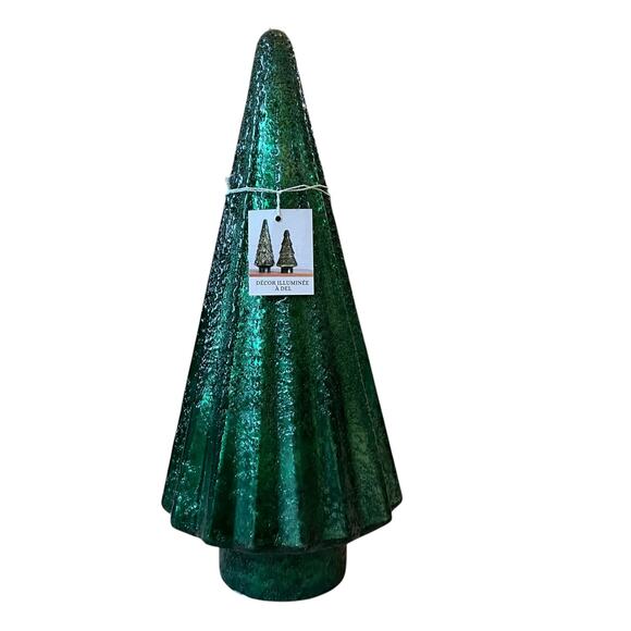 Illuminated Glass Christmas Tree 14.5in Iridescent GREEN Chic Holiday Decor New - Picture 2 of 15